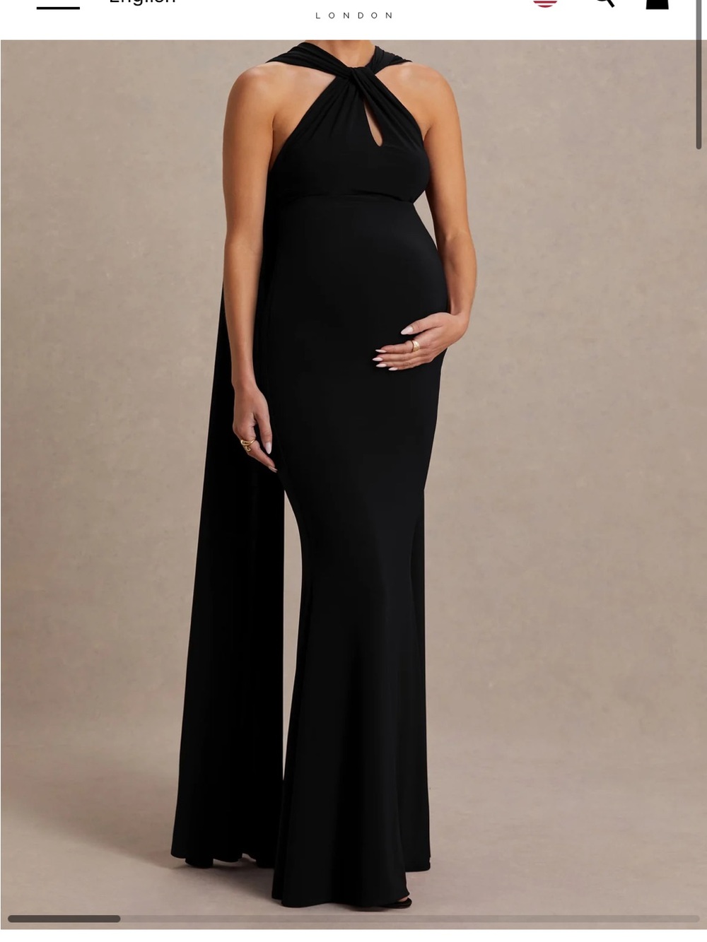 Black Maternity Halter Maxi Dress with Cape Detail